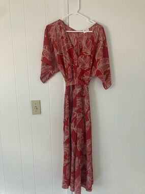 Sienna Sky Red Maxi Dress with White Leaf Print